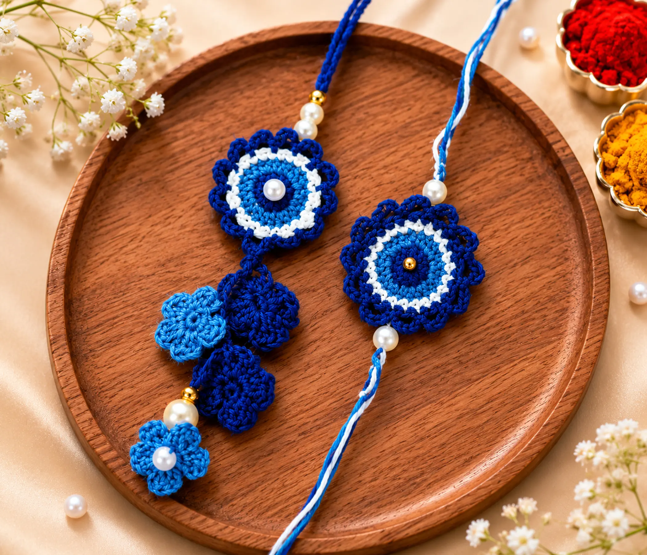 Guardian Evil Eye Artisan Crochet Bhai Bhabhi Rakhi Set for Raksha Bandhan